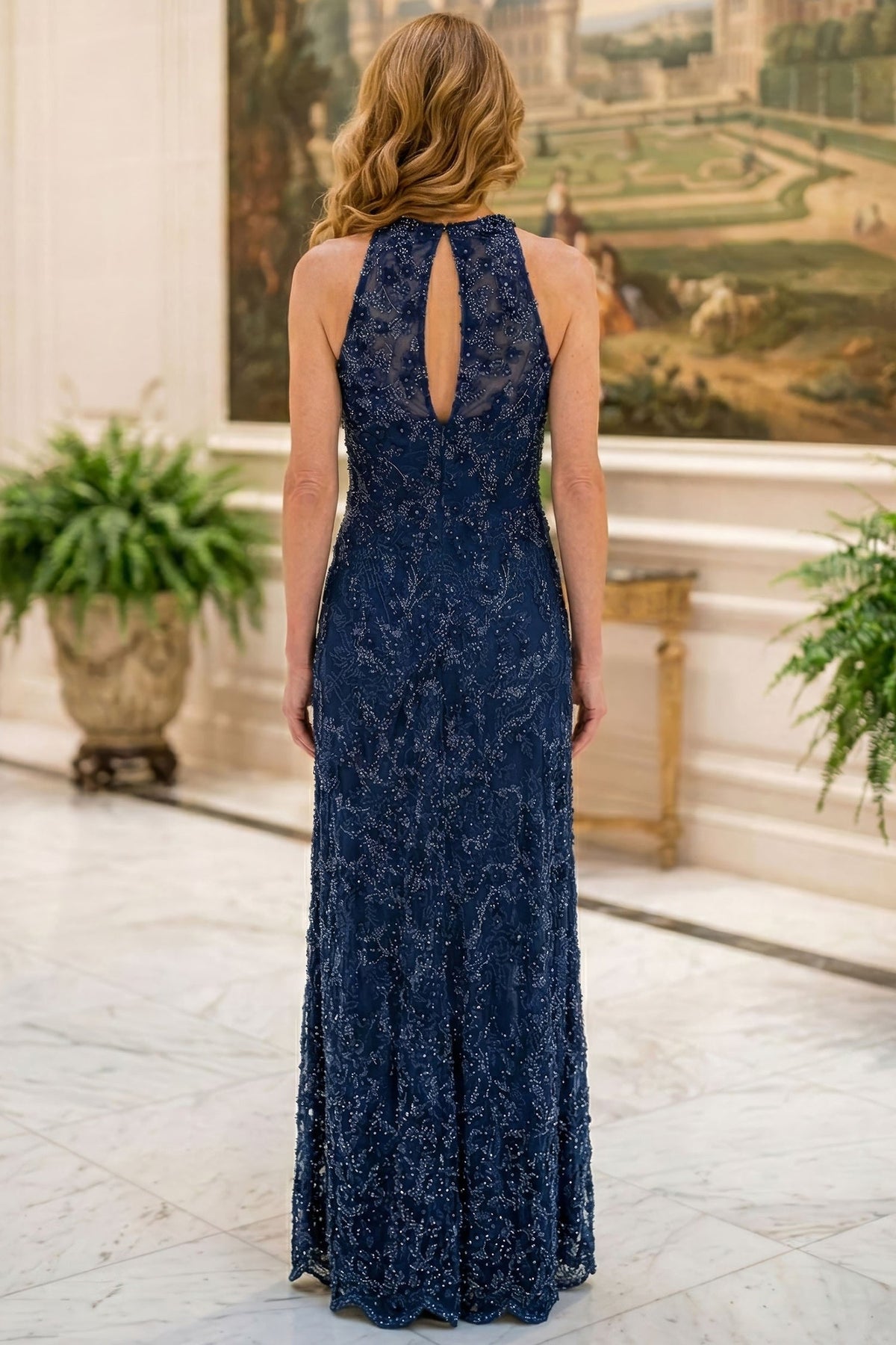 MGNY By Mori Lee 2070058 - Chantilly Lace Halter Evening Gown