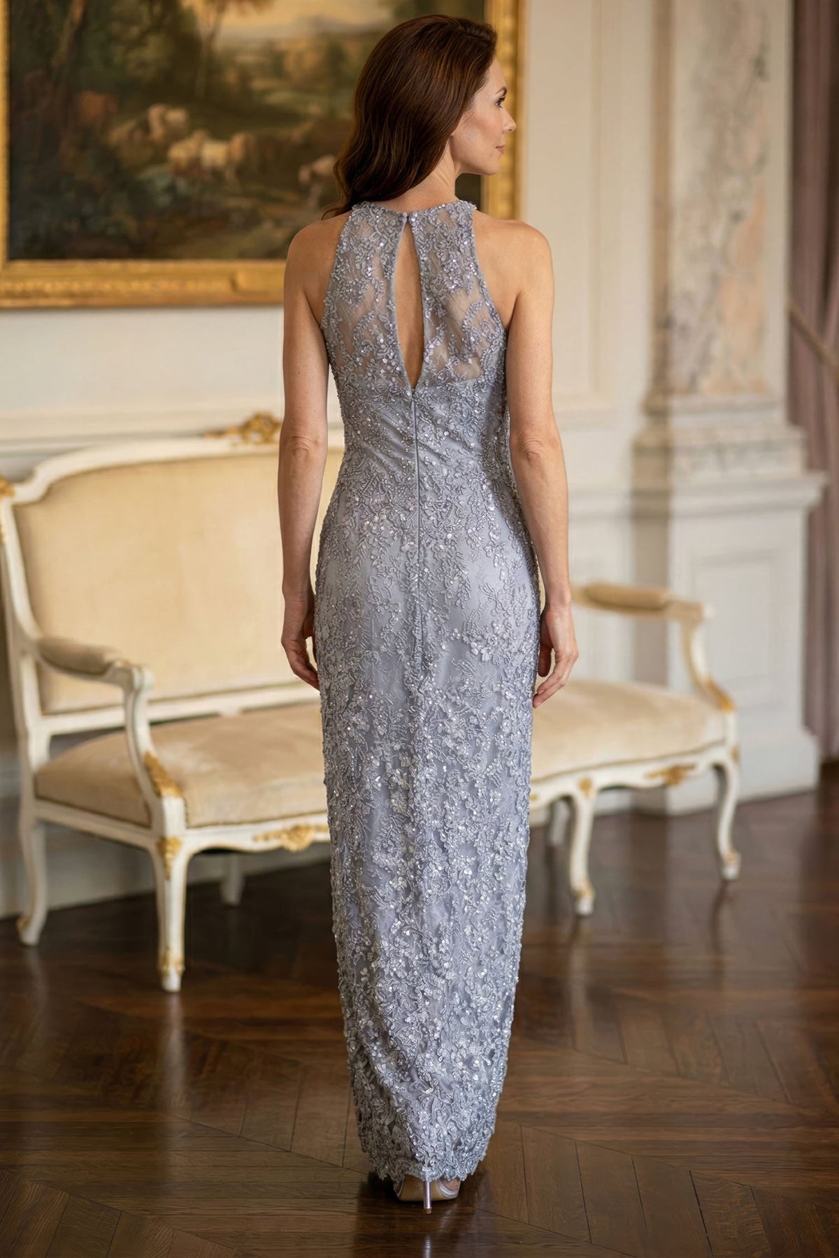 MGNY By Mori Lee 2070058 - Chantilly Lace Halter Evening Gown