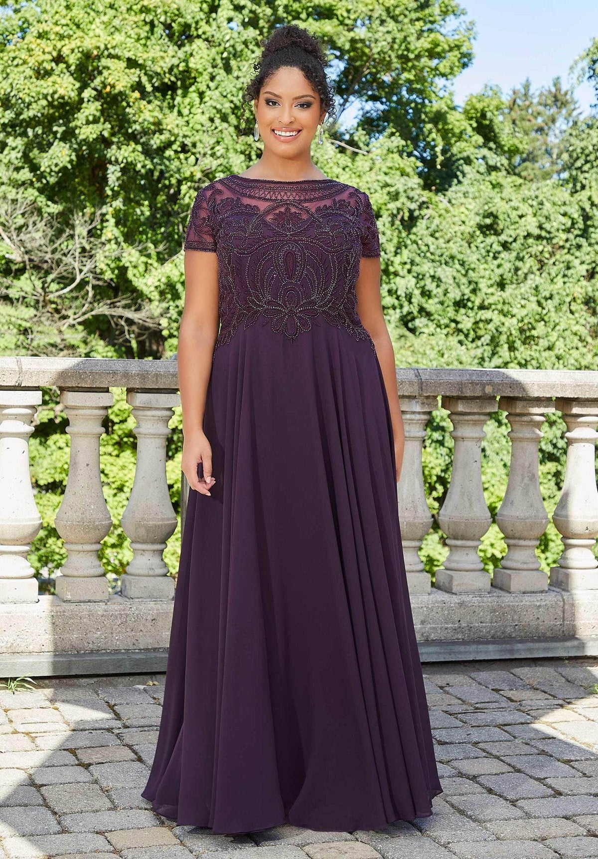 MGNY By Mori Lee - 71824 Embellished Bateau Chiffon A-line Dress