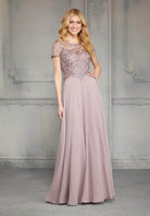 MGNY By Mori Lee - 71824 Embellished Bateau Chiffon A-line Dress