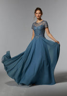 MGNY By Mori Lee - 71824 Embellished Bateau Chiffon A-line Dress