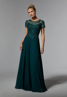 MGNY By Mori Lee - 71824 Embellished Bateau Chiffon A-line Dress