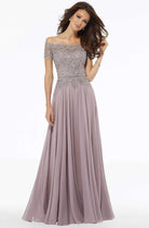 MGNY By Mori Lee - 72133 Off Shoulder Lace Appliqued Chiffon Dress