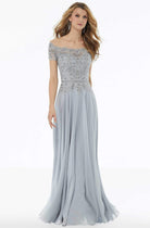 MGNY By Mori Lee - 72133 Off Shoulder Lace Appliqued Chiffon Dress