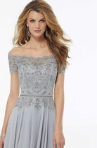 MGNY By Mori Lee - 72133 Off Shoulder Lace Appliqued Chiffon Dress
