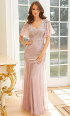 MGNY By Mori Lee 72710SC - Beaded Short Sleeve Evening Dress