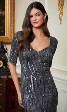 MGNY By Mori Lee 72812 - Beaded Elbow Sleeve Evening Gown