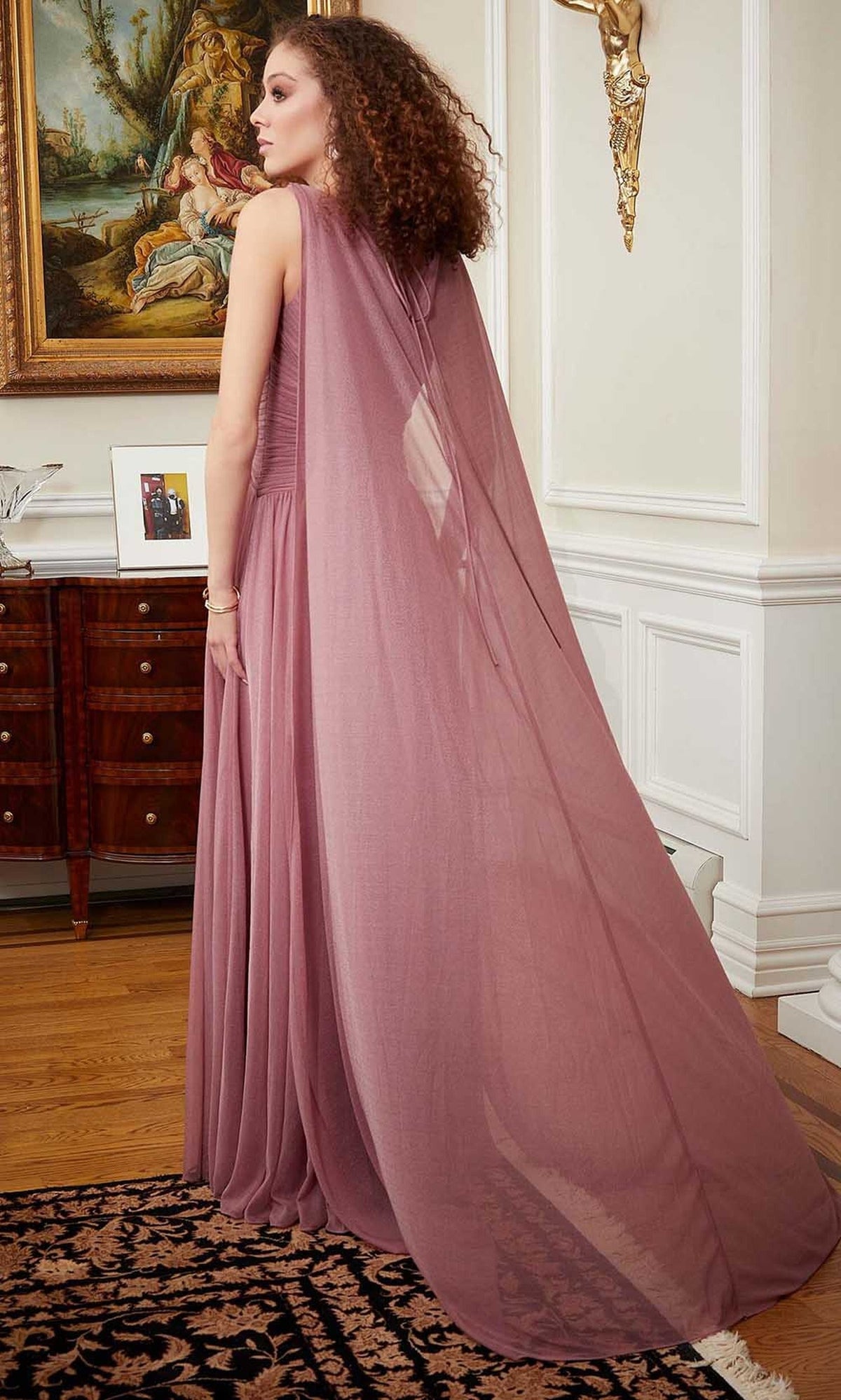 MGNY By Mori Lee 72818 - V-Neck Shimmer Mesh Evening Gown