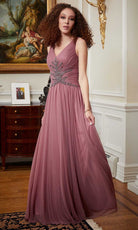 MGNY By Mori Lee 72818 - V-Neck Shimmer Mesh Evening Gown