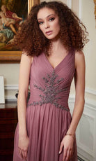 MGNY By Mori Lee 72818 - V-Neck Shimmer Mesh Evening Gown