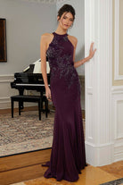 MGNY By Mori Lee 72828 - Floral Halter Evening Gown