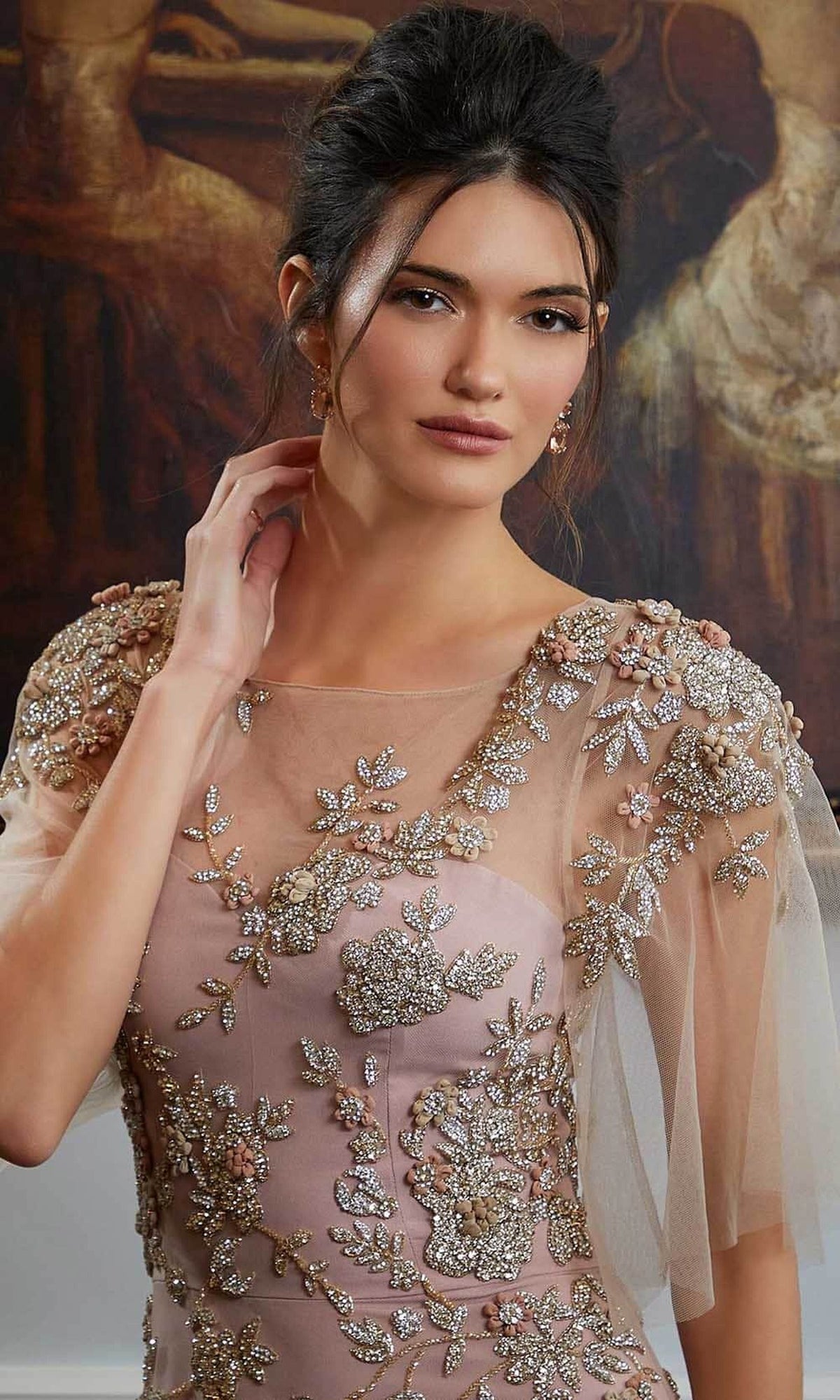 MGNY By Mori Lee 72837 - Floral Beaded Illusion Evening Gown