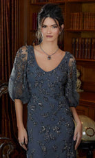 MGNY By Mori Lee 72844 - Puff Sleeve Beaded Evening Gown