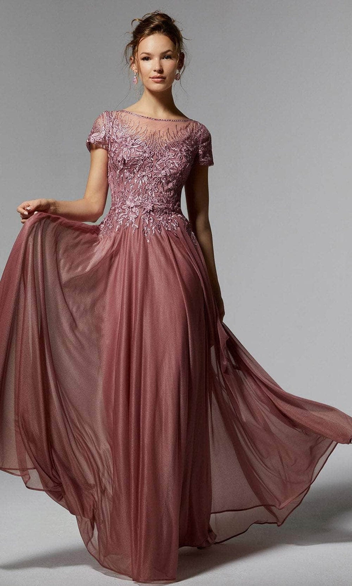 MGNY By Mori Lee 72905 - Short Sleeve Embroidered Evening Dress