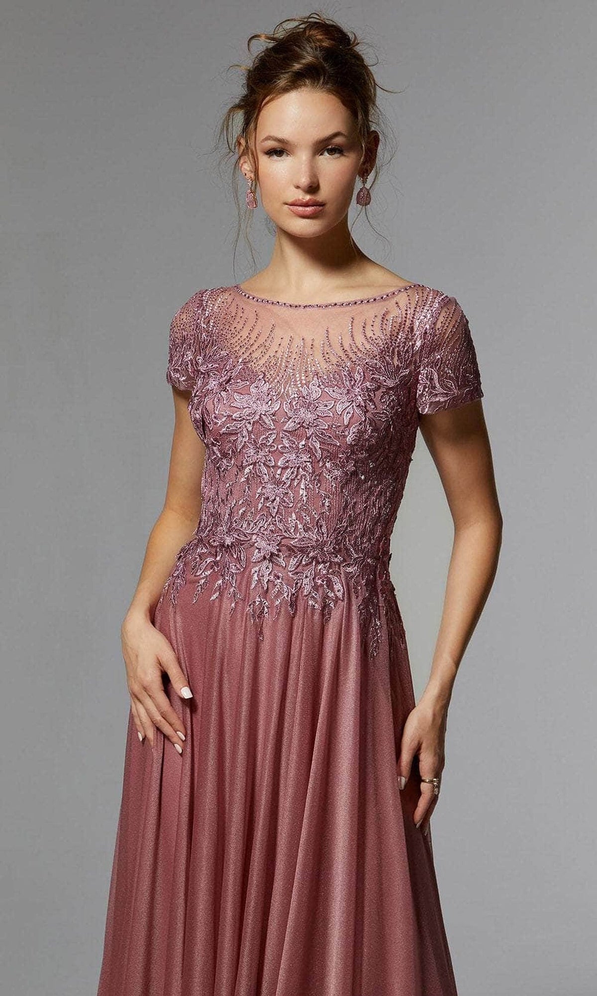 MGNY By Mori Lee 72905 - Short Sleeve Embroidered Evening Dress