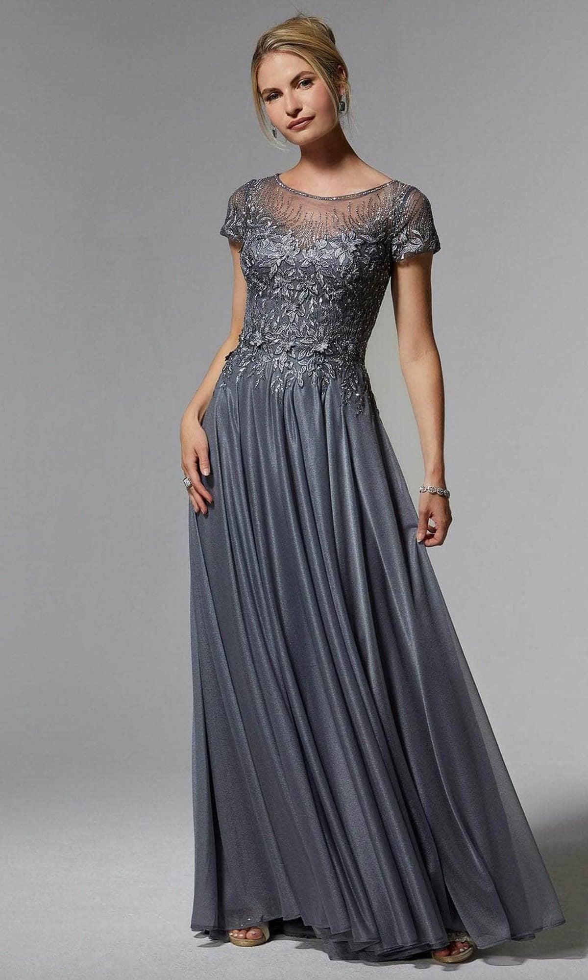 MGNY By Mori Lee 72905 - Short Sleeve Embroidered Evening Dress