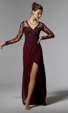 MGNY By Mori Lee 72906 - Embroidered Long Sleeve Evening Dress