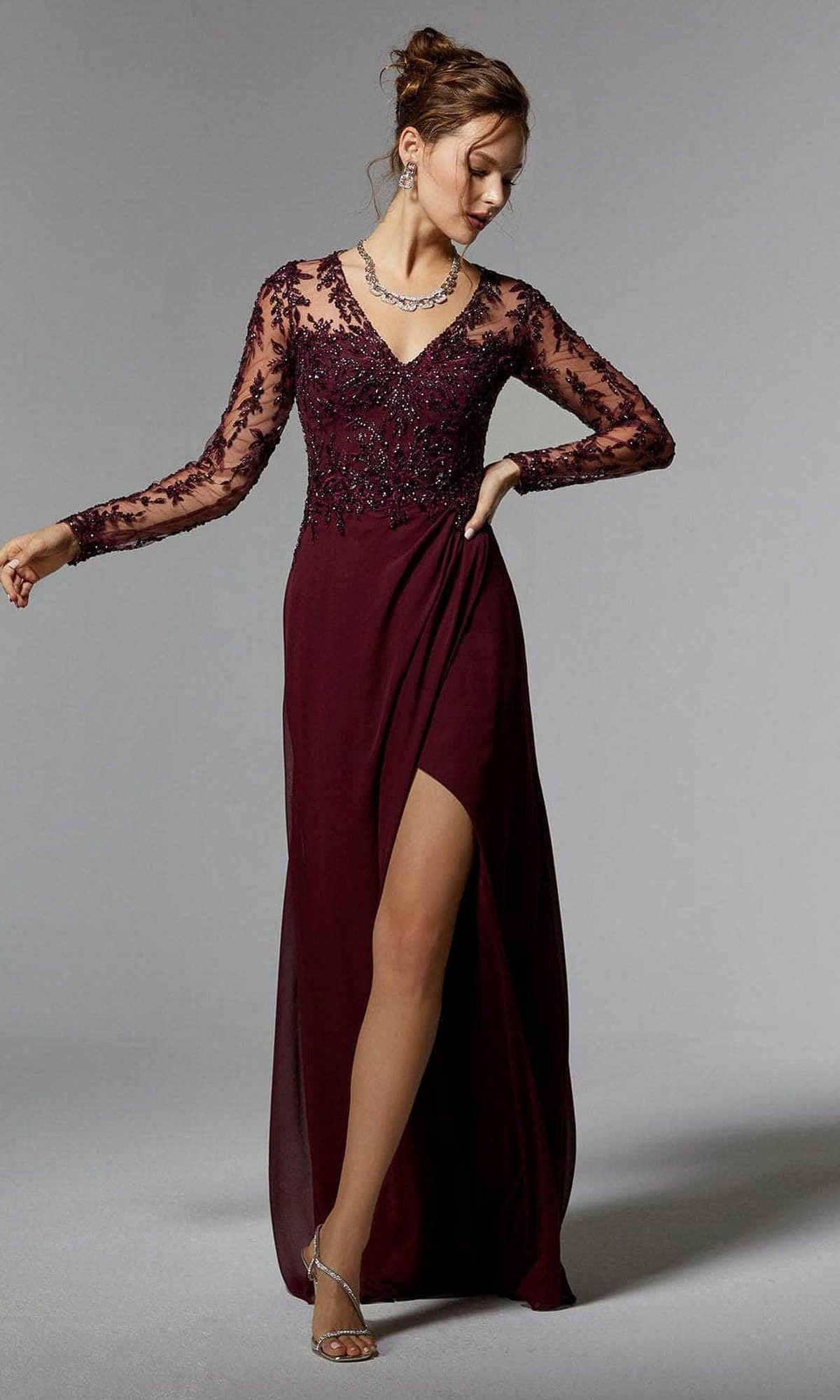 MGNY By Mori Lee 72906 - Embroidered Long Sleeve Evening Dress