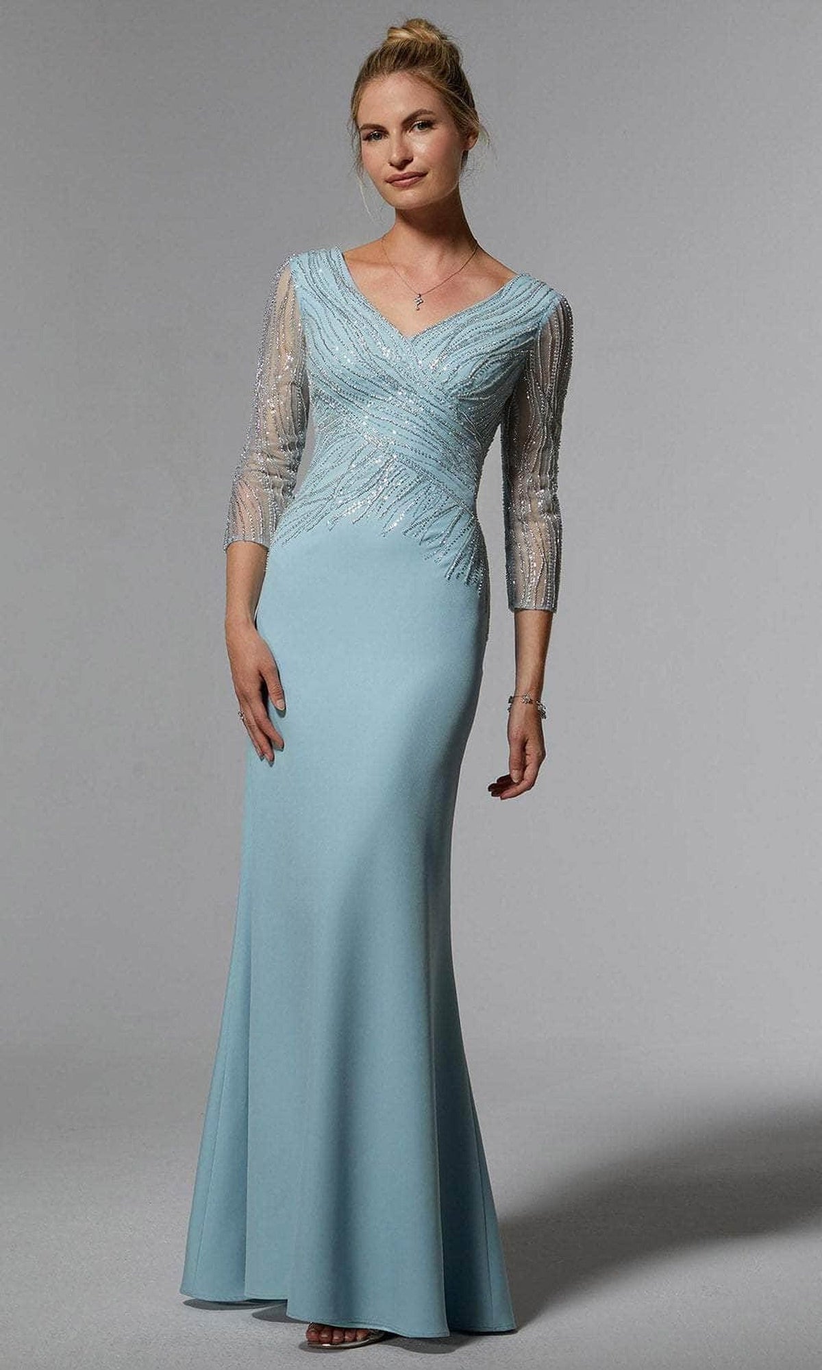 MGNY By Mori Lee 72916 - Beaded V-Neck Evening Dress