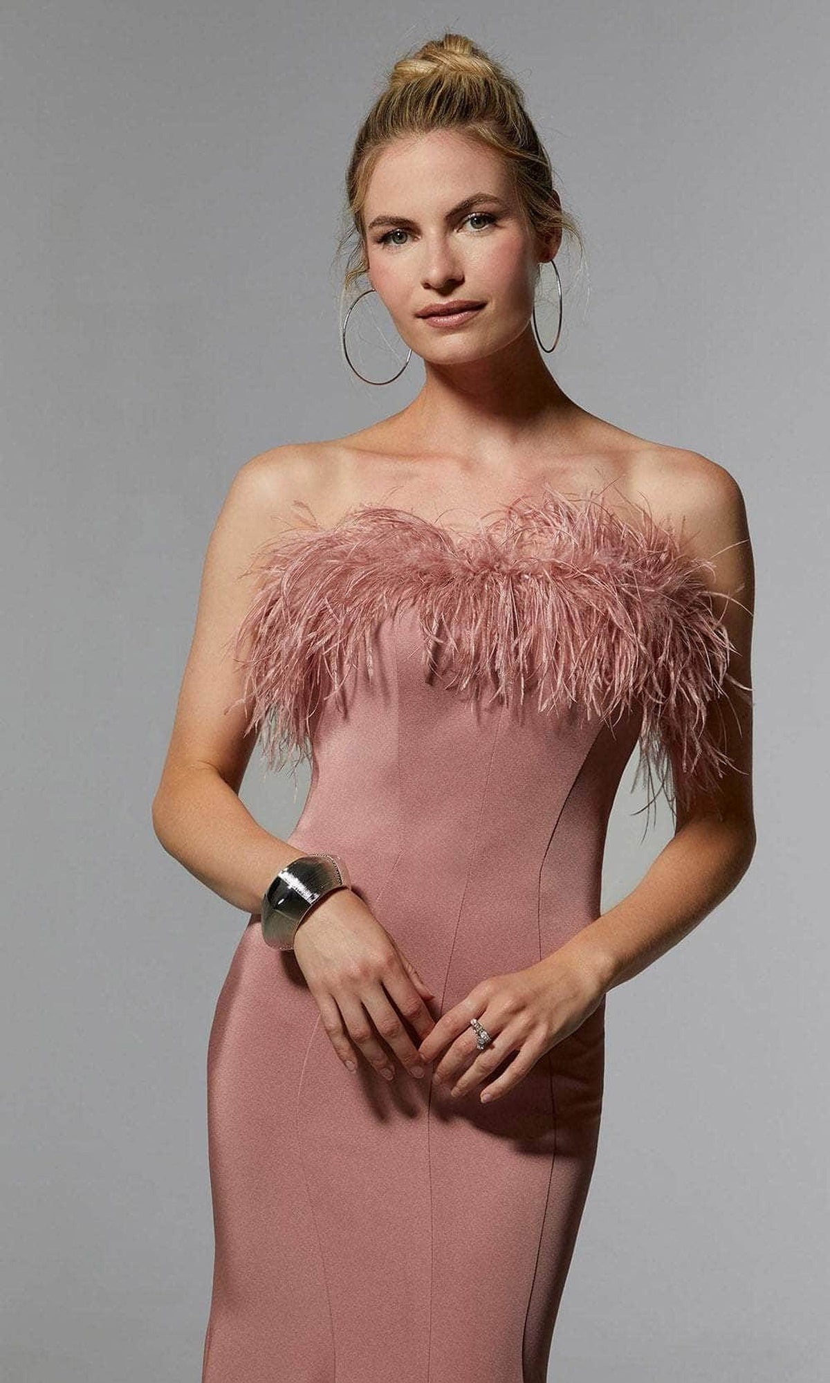 MGNY By Mori Lee 72923 - Feather Trimmed Evening Dress