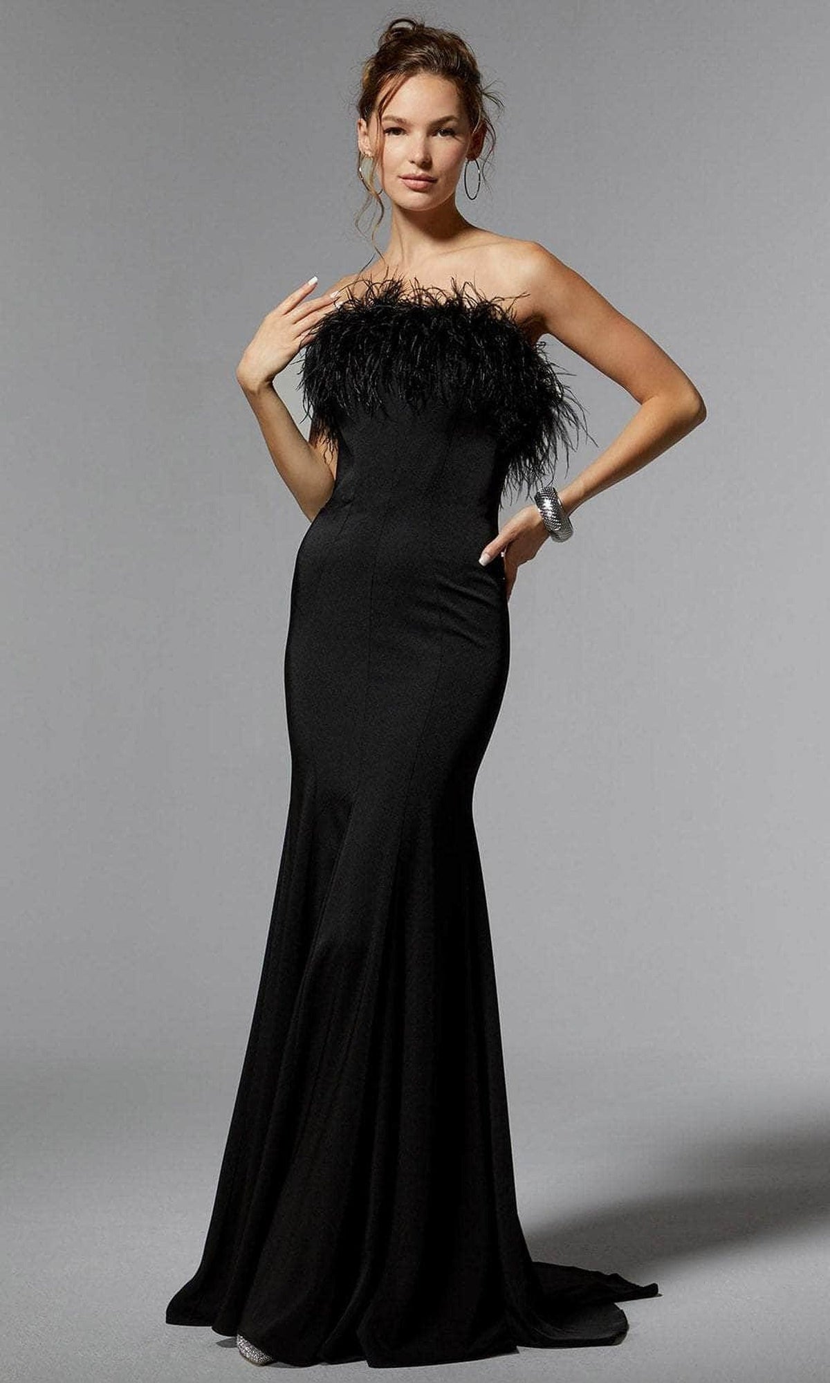 MGNY By Mori Lee 72923 - Feather Trimmed Evening Dress