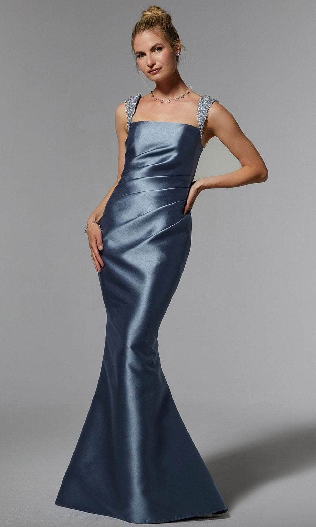 MGNY By Mori Lee 72925 - Bejeweled Satin Evening Gown