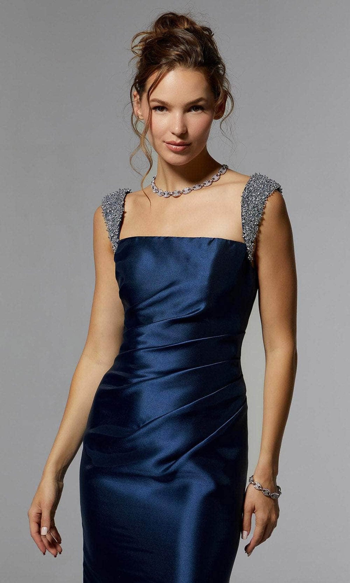 MGNY By Mori Lee 72925 - Bejeweled Satin Evening Gown