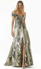 MGNY by Mori Lee 73008 - Metallic Evening Gown with Slit