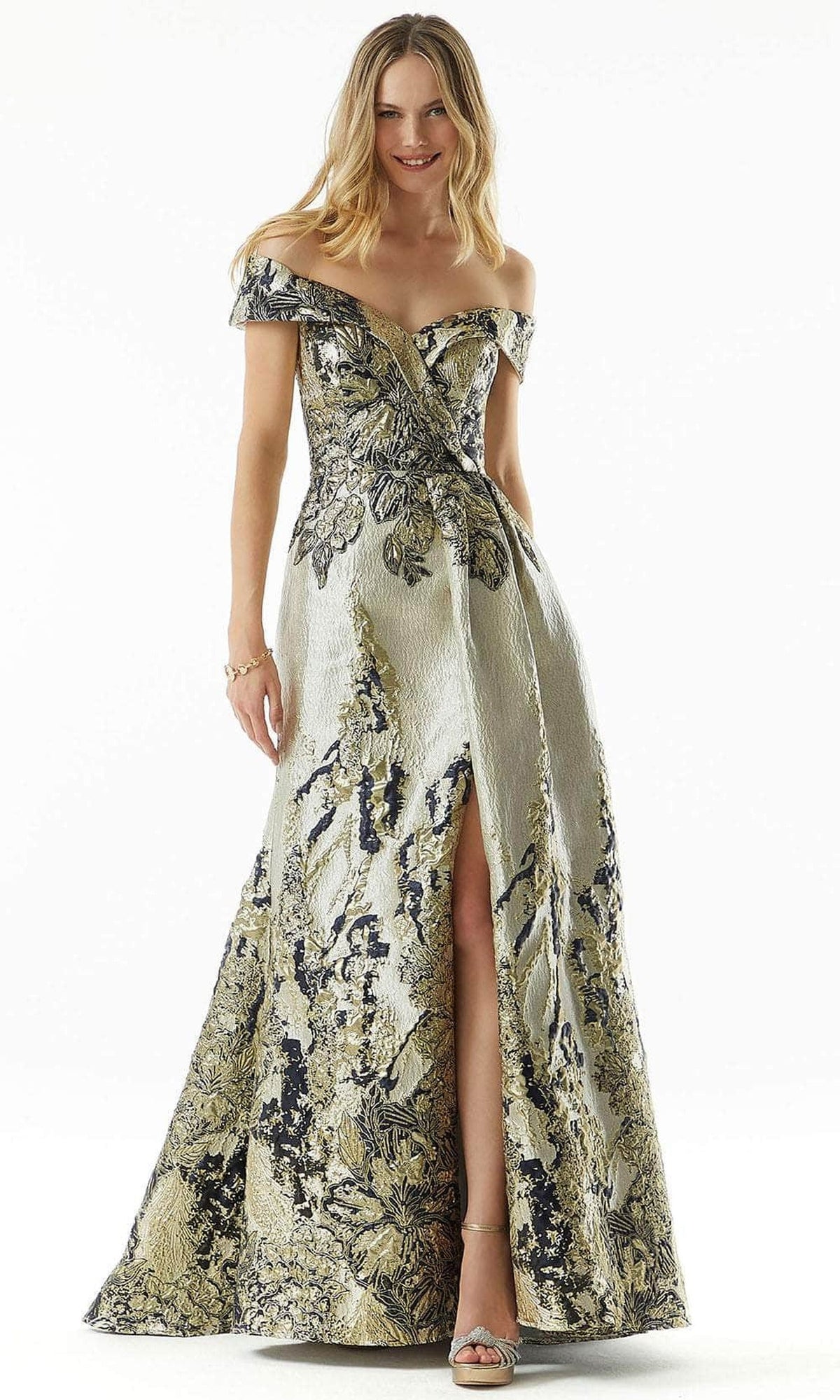MGNY by Mori Lee 73008 - Metallic Evening Gown with Slit