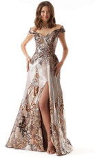 MGNY by Mori Lee 73008 - Metallic Evening Gown with Slit