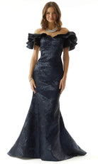 MGNY by Mori Lee 73013 - Ruffled Jacquard Evening Dress