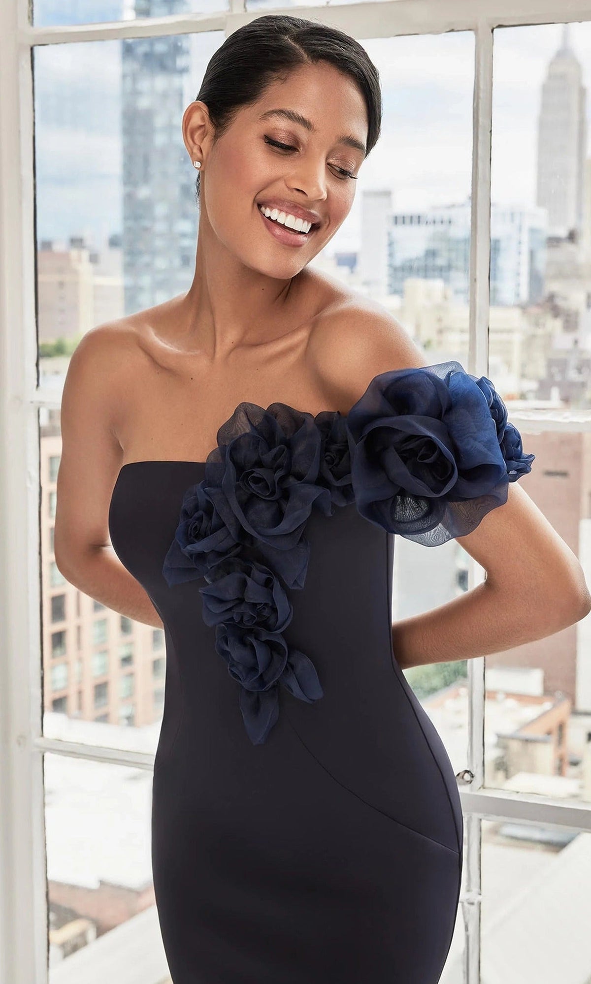 MGNY By Mori Lee 73108 - One Shoulder Floral Accent Jersey Gown