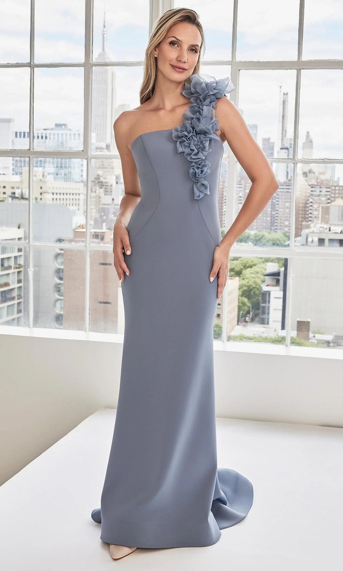 MGNY By Mori Lee 73108 - One Shoulder Floral Accent Jersey Gown
