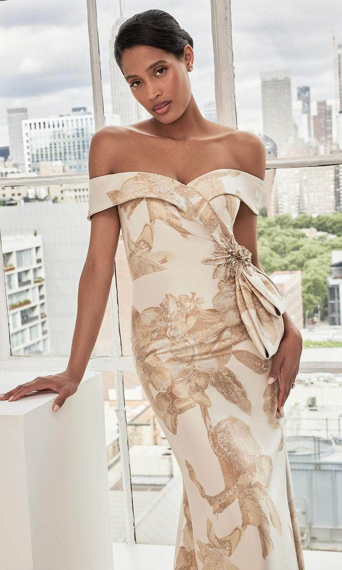 MGNY By Mori Lee 73115 - Off Shoulder Print Evening Dress