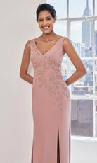 MGNY By Mori Lee 73127 - Floral Appliqued Deep V-Neckline Gown