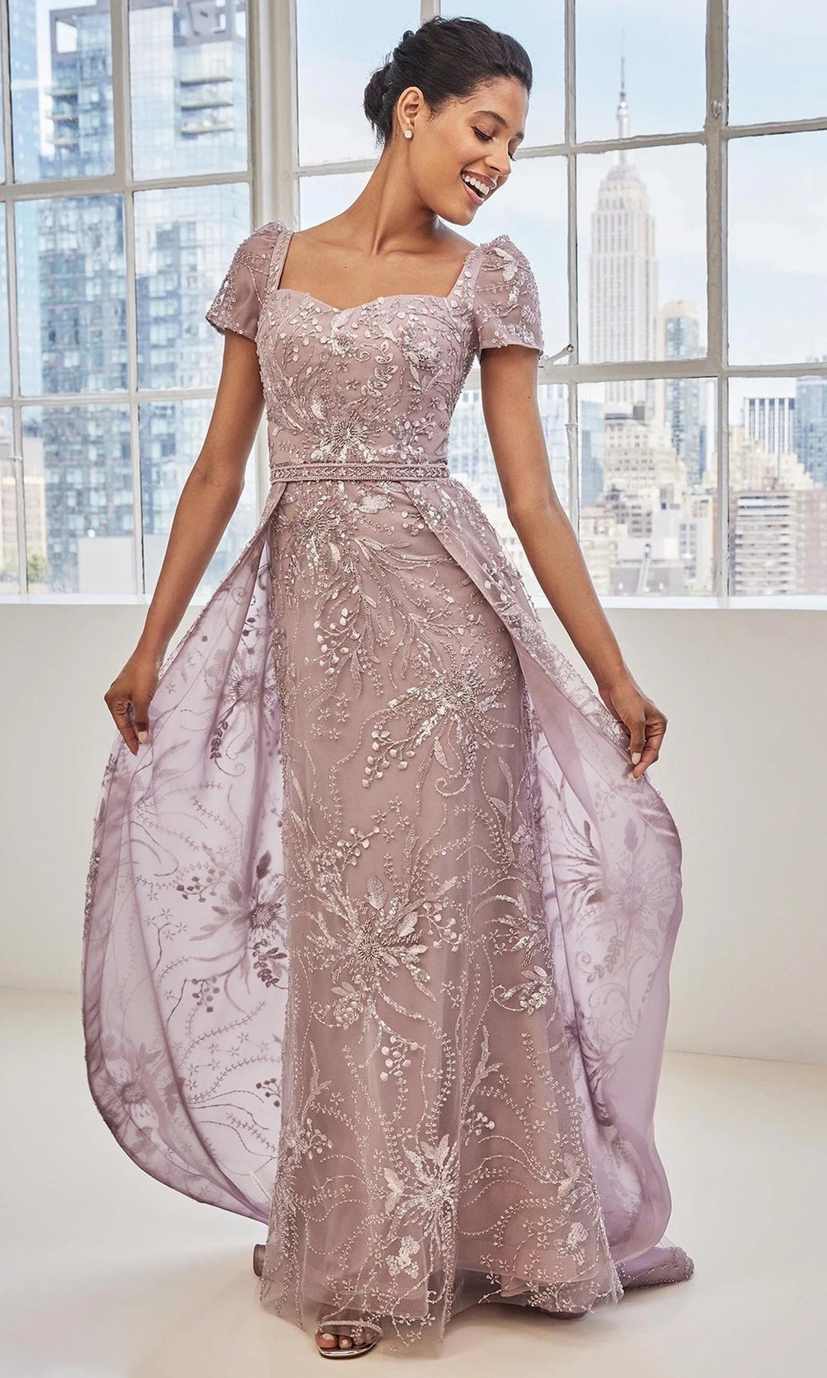 MGNY By Mori Lee 73128 - Sweetheart Short Sleeve Gown with Overskirt