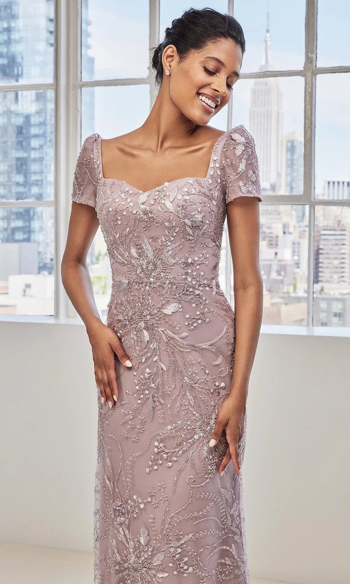MGNY By Mori Lee 73128 - Sweetheart Short Sleeve Gown with Overskirt