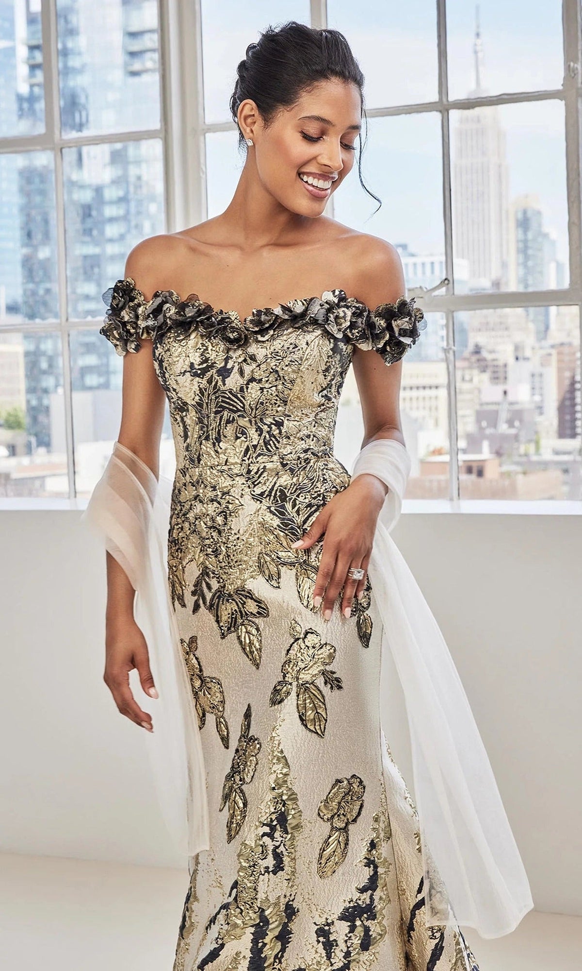 MGNY By Mori Lee 73130 - Mermaid Off Shoulder Jacquard Gown