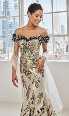 MGNY By Mori Lee 73130 - Mermaid Off Shoulder Jacquard Gown