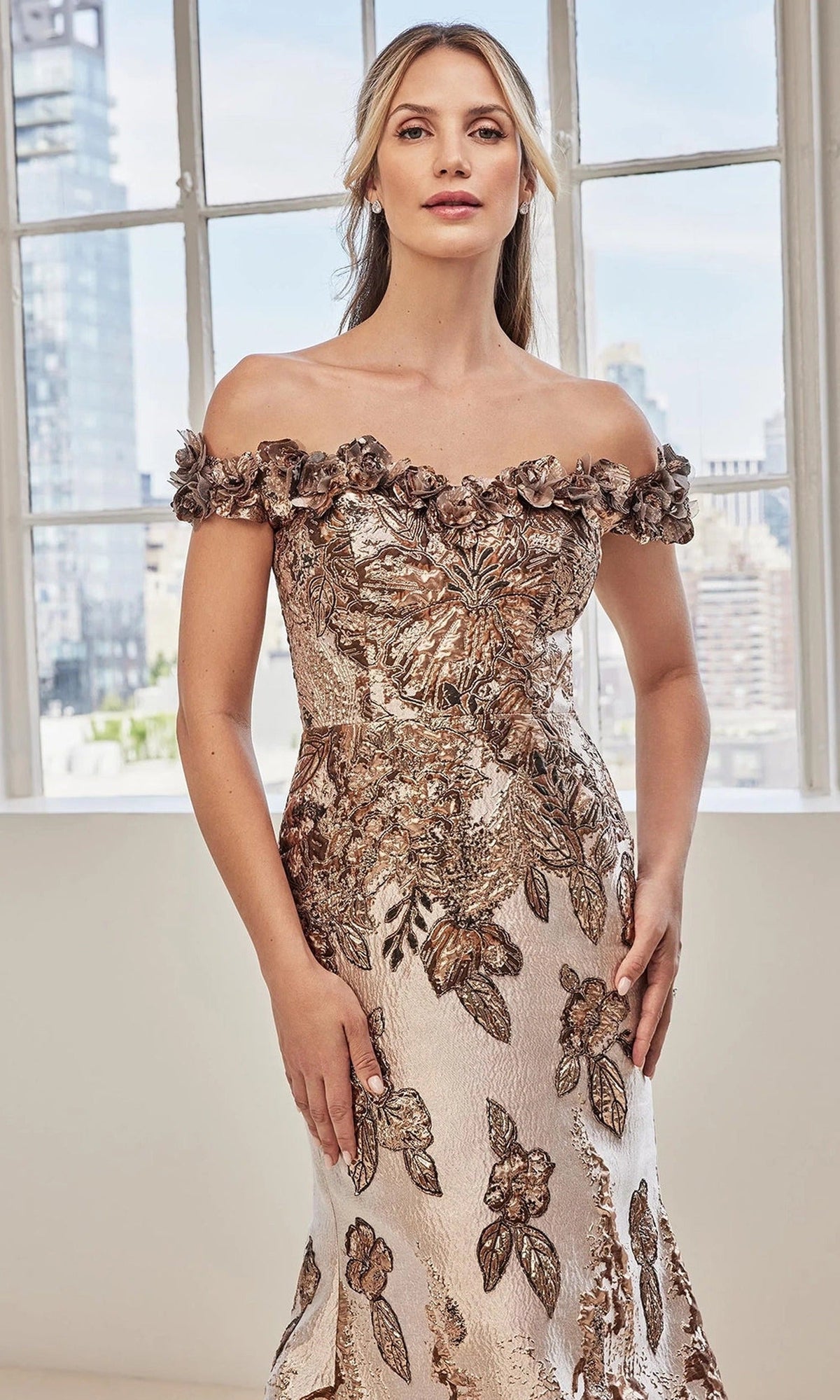 MGNY By Mori Lee 73130 - Mermaid Off Shoulder Jacquard Gown