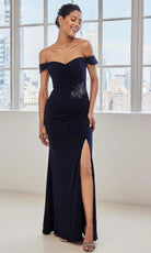 MGNY By Mori Lee 73134 - Ruched Bodice Off Shoulder Mesh Gown