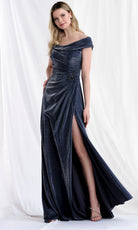 MGNY By Mori Lee 73152 - Off Shoulder Shimmer Jersey Gown with Slit