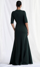 MGNY By Mori Lee 73154 - Plunging V-Neck Beaded Trim Evening Gown