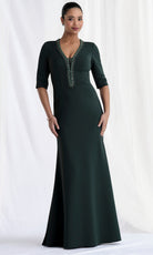 MGNY By Mori Lee 73154 - Plunging V-Neck Beaded Trim Evening Gown