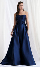 MGNY By Mori Lee 73155 - Mikado Strapless Gown with Floral Appliques