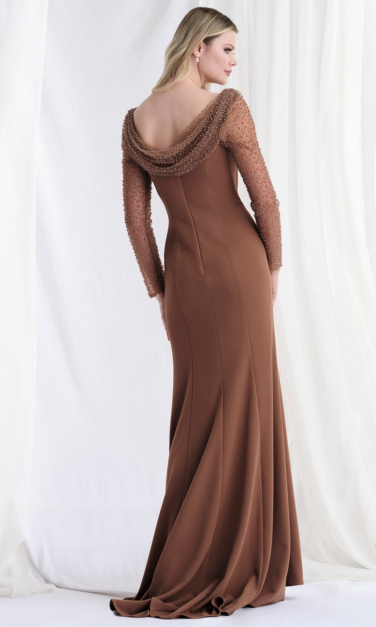 MGNY By Mori Lee 73156 - Beaded Sheer Sleeve Gown with Slit