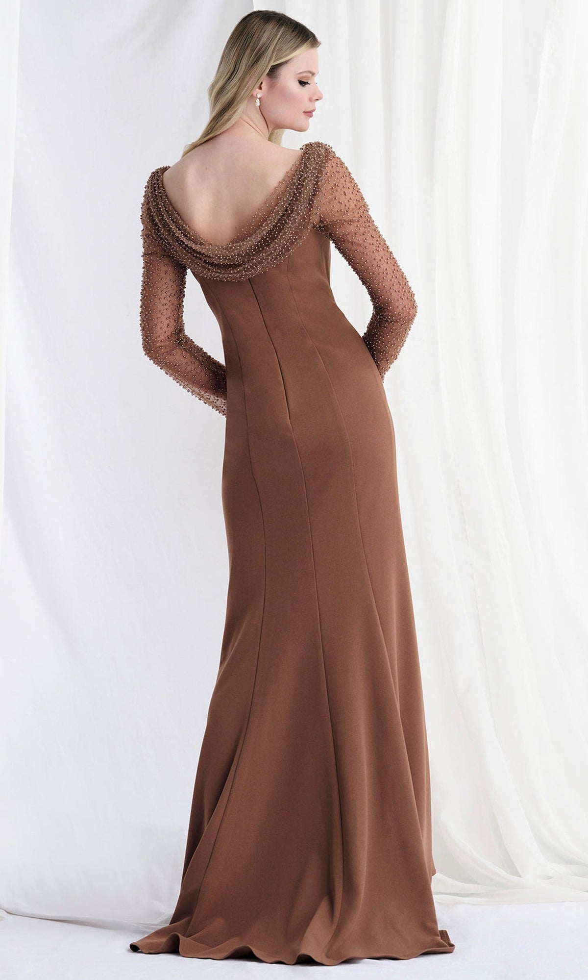 MGNY By Mori Lee 73156 - Beaded Sheer Sleeve Gown with Slit