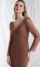 MGNY By Mori Lee 73156 - Beaded Sheer Sleeve Gown with Slit