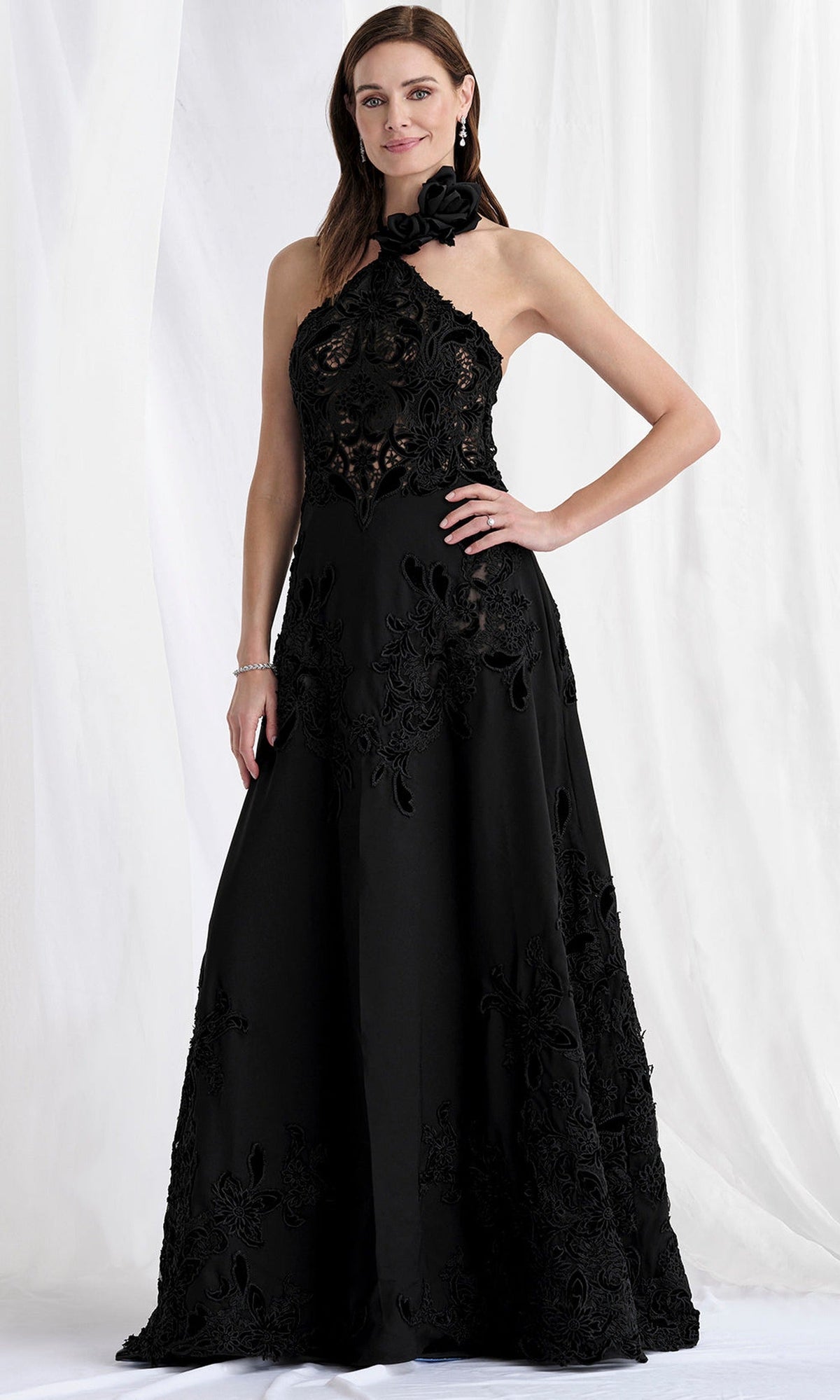 MGNY By Mori Lee 73159 - Embroidered Lace Halter Evening Gown