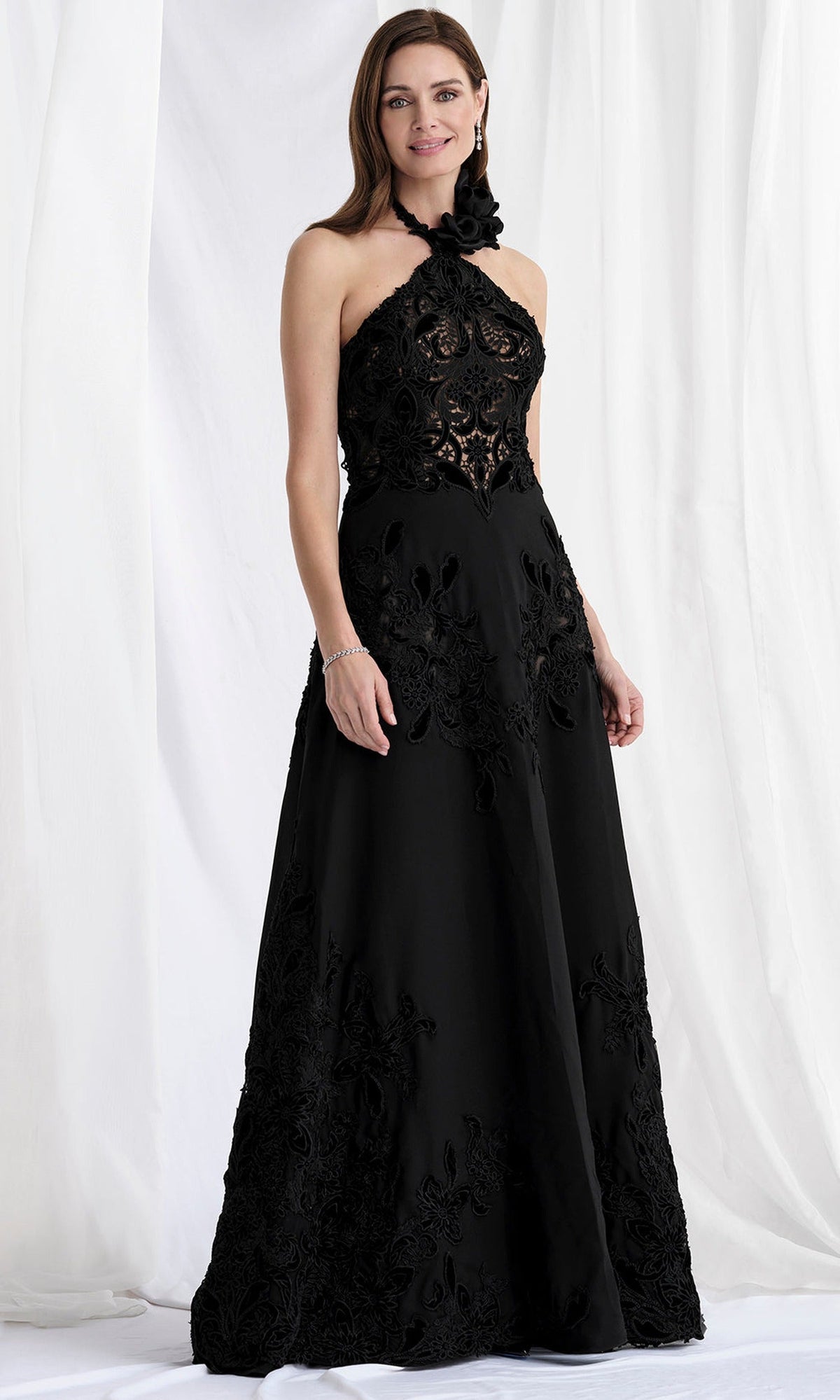 MGNY By Mori Lee 73159 - Embroidered Lace Halter Evening Gown
